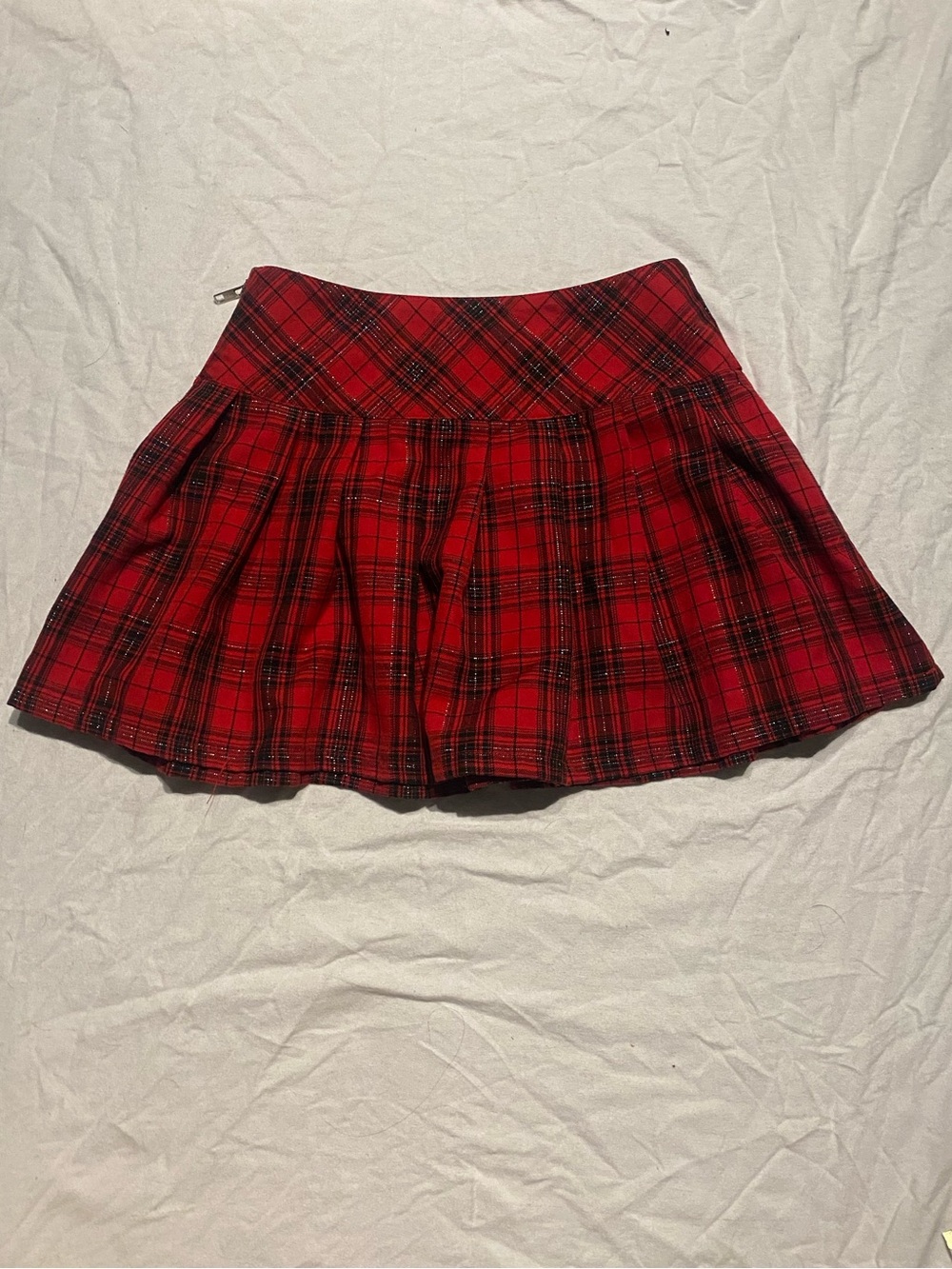 H&M Red Plaid Pleated Mini Skirt